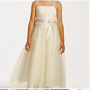 David’s Bridal Ivory and Champagne Flower Gurl Tulle Dress SZ 4 !